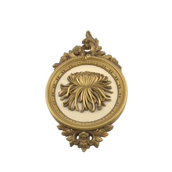 Vintage Syroco 7490 B C Gold Floral Wall Plaques Pair Maximalist Regency 70s USA - Picture 3 of 9